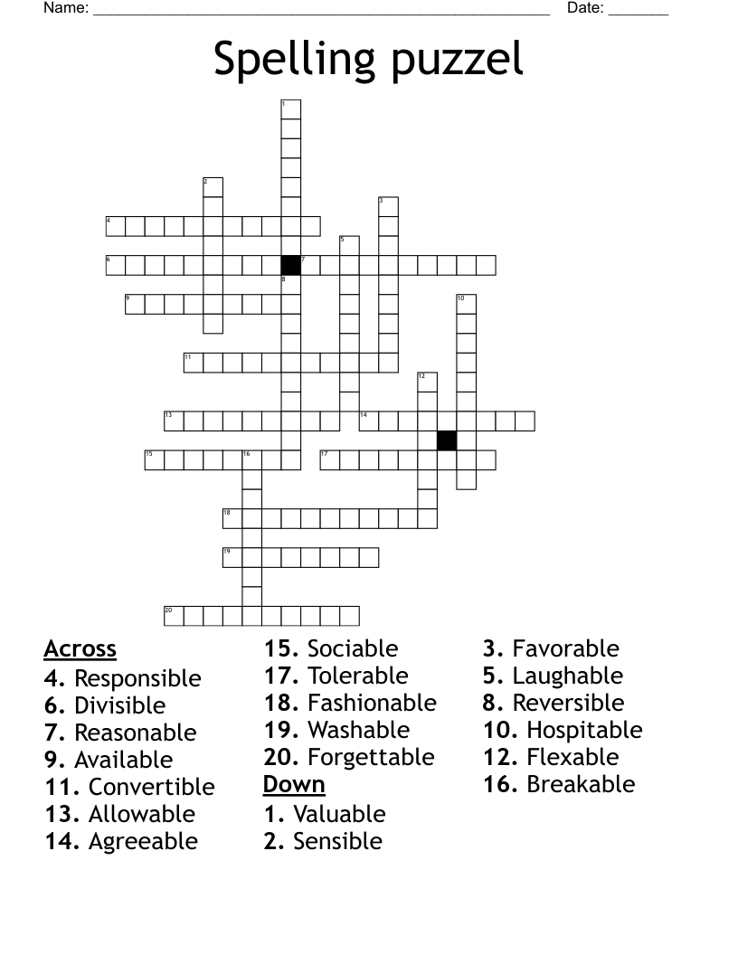 Spelling puzzel Crossword