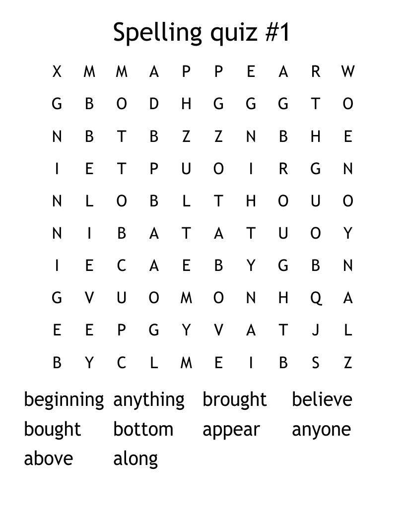 Spelling quiz #1 Word Search