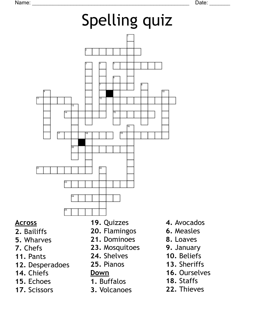 Spelling quiz  Crossword