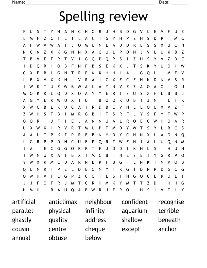 Spelling review Word Search