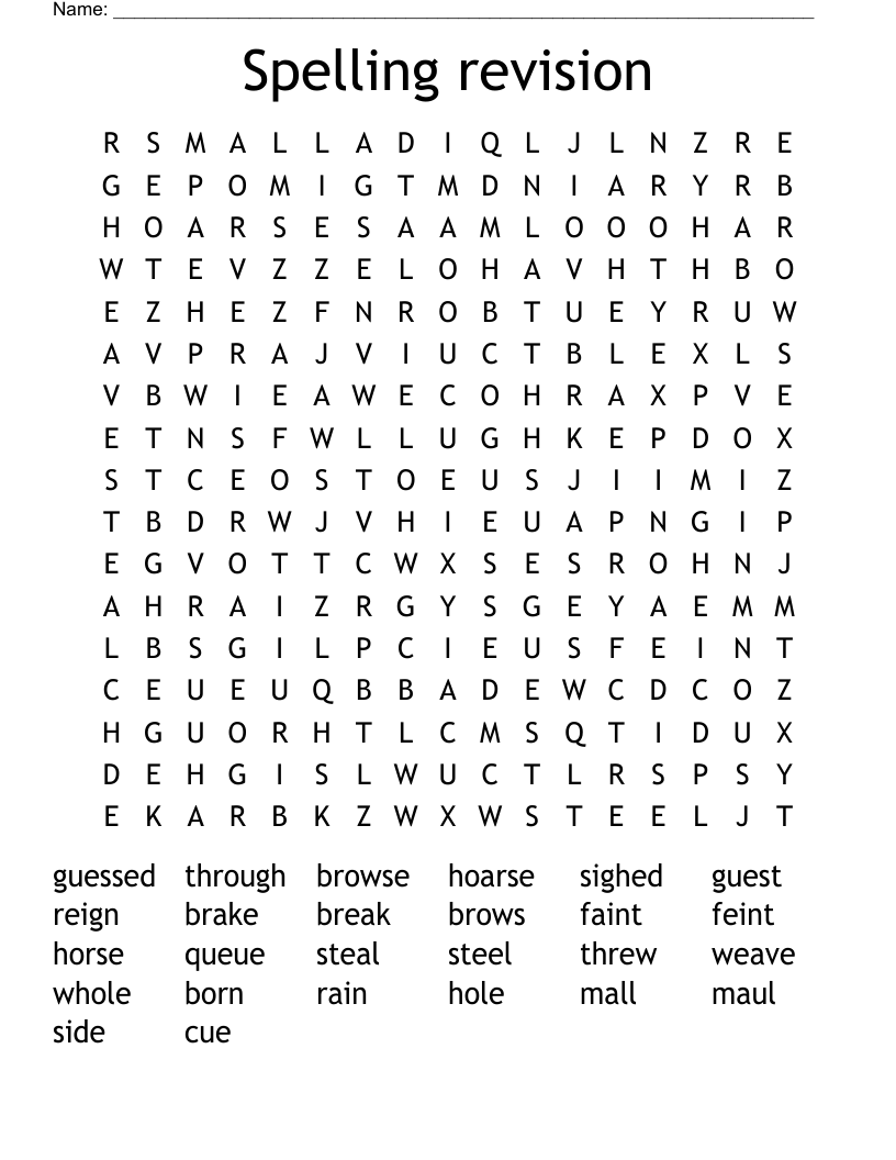 Spelling revision Word Search
