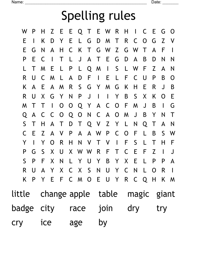 Spelling rules Word Search