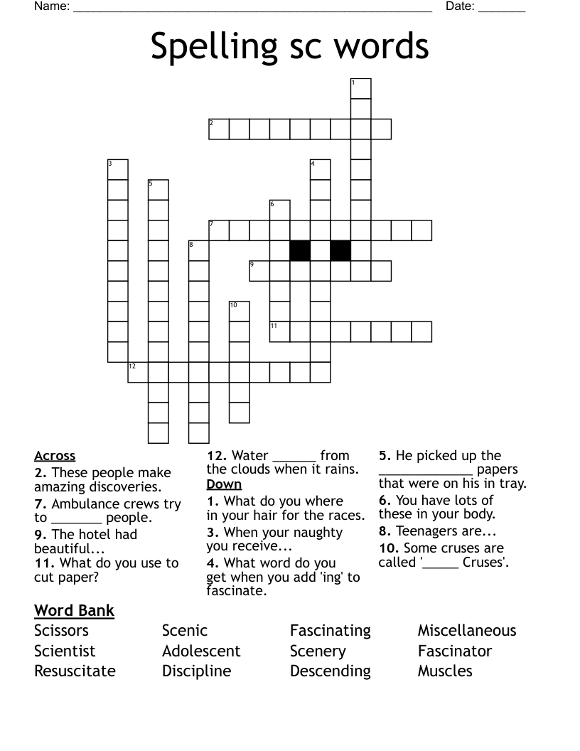 Spelling sc words Crossword