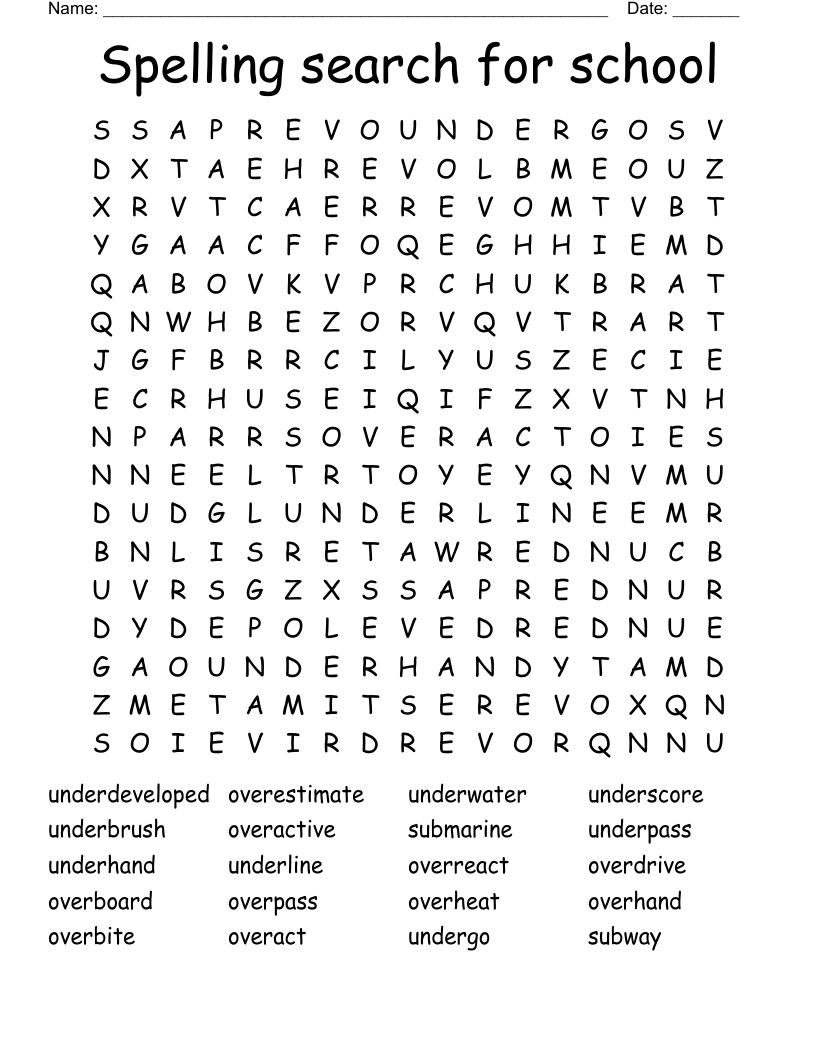 Spelling search for school Word Search