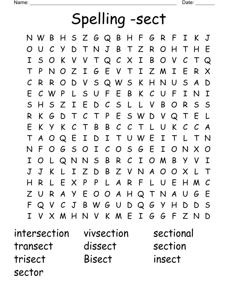 Spelling -sect Word Search
