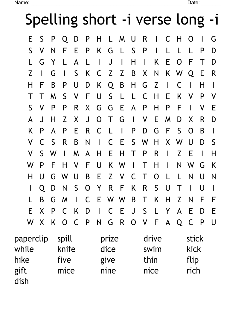 Spelling short -i verse long -i Word Search
