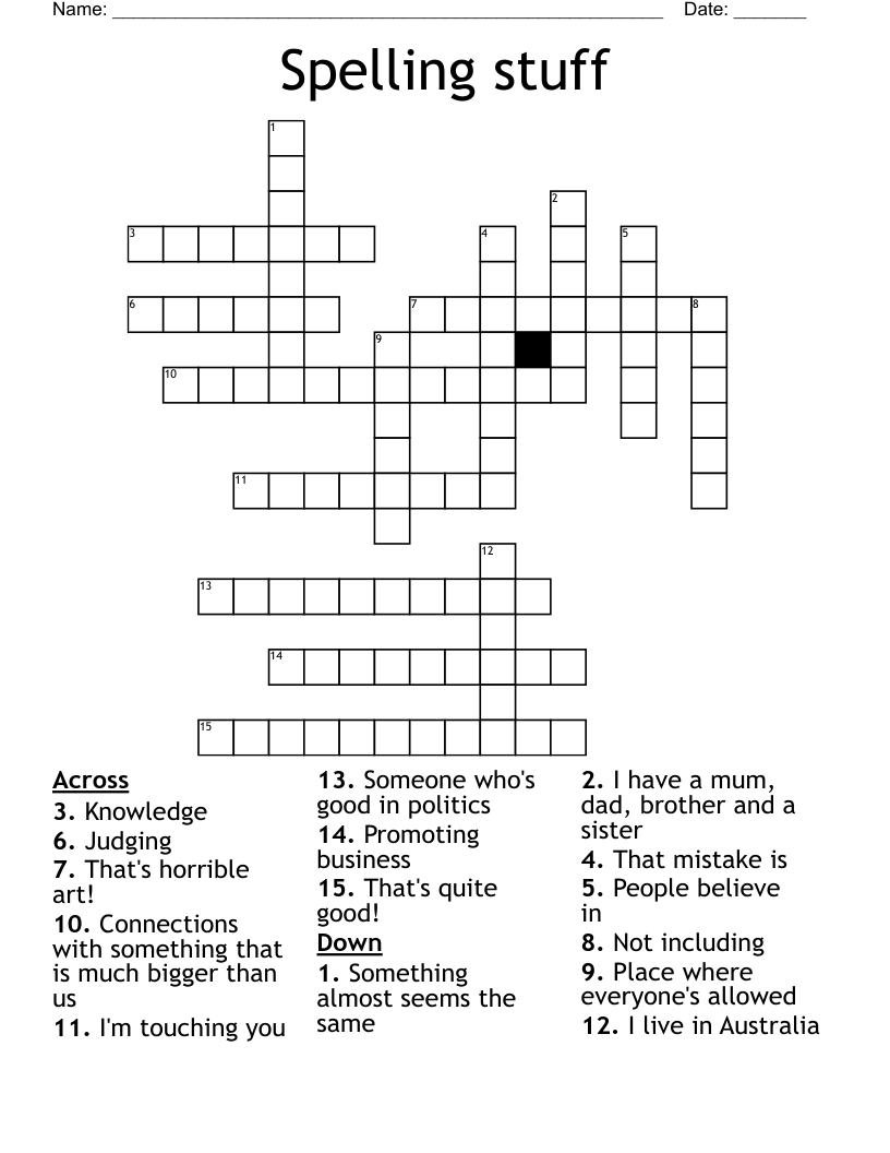 Spelling stuff Crossword