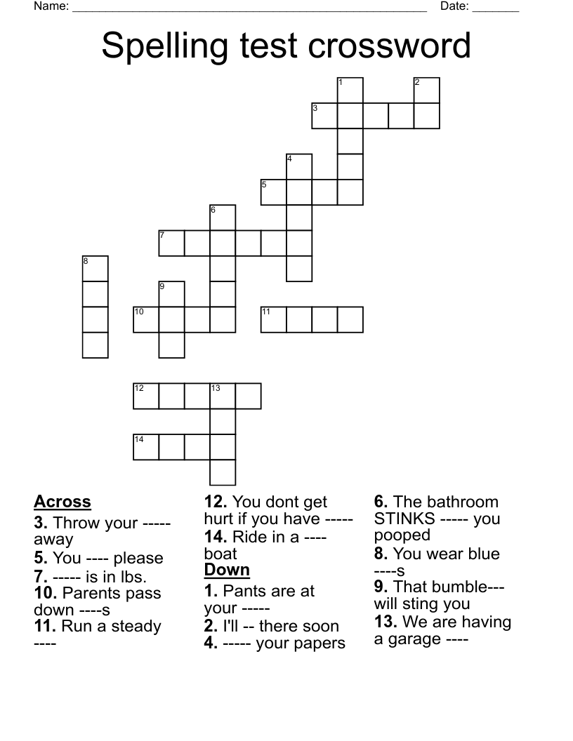 Spelling test crossword