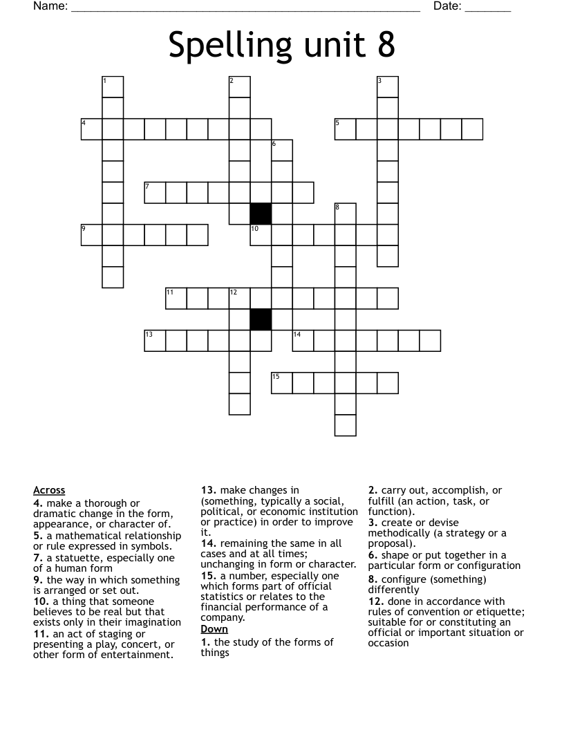 Spelling unit 8 Crossword