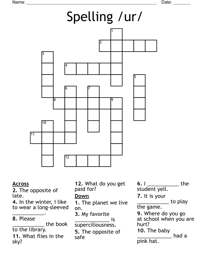 Spelling /ur/  Crossword