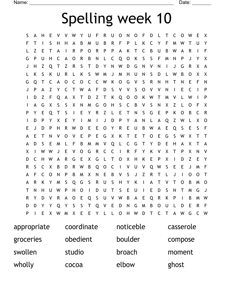 Spelling week 10 Word Search