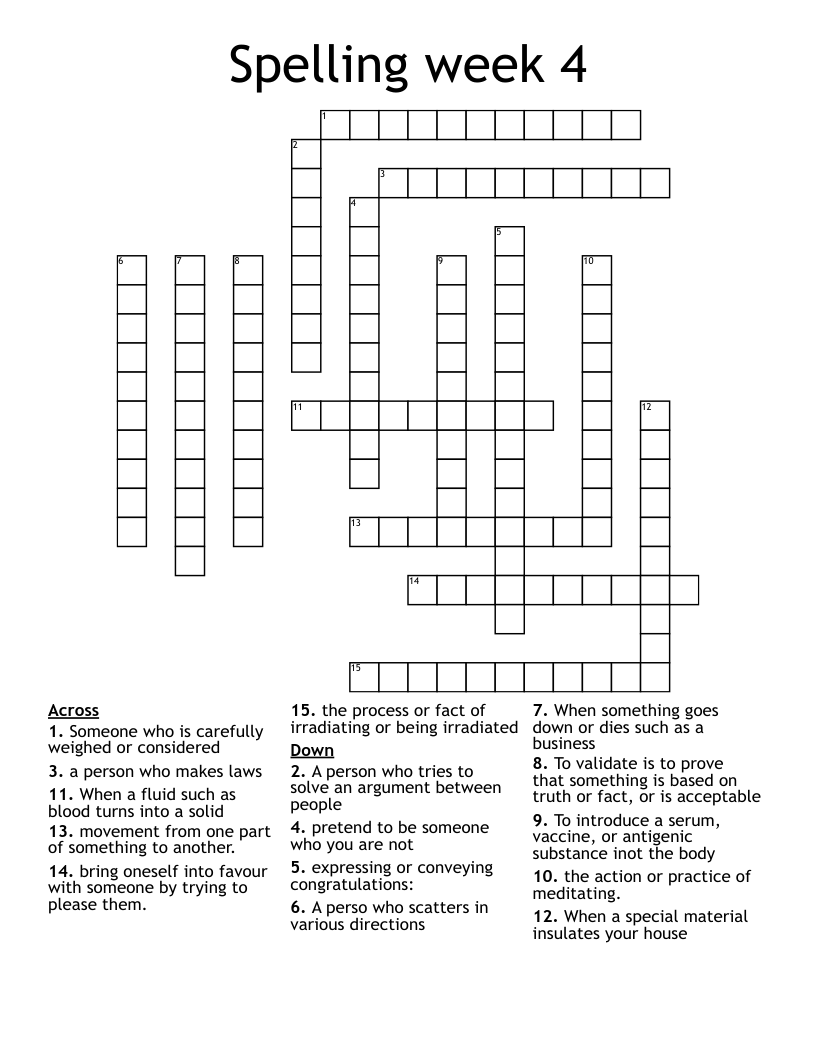 Spelling week 4  Crossword