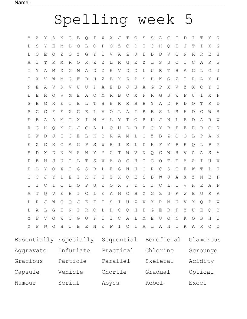 Spelling week 5 Word Search