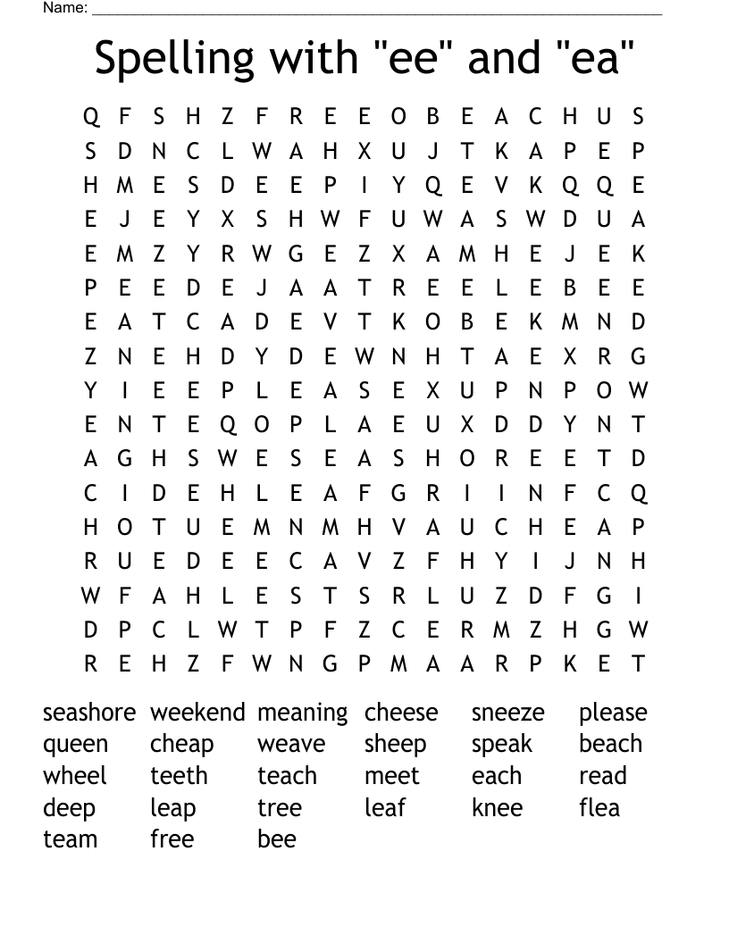 Spelling with "ee" and "ea" Word Search