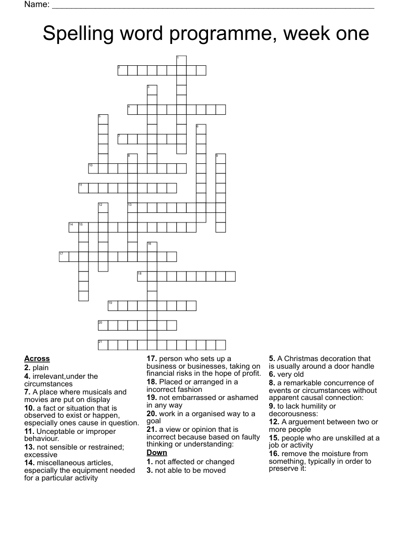 Spelling word programme, week one Crossword