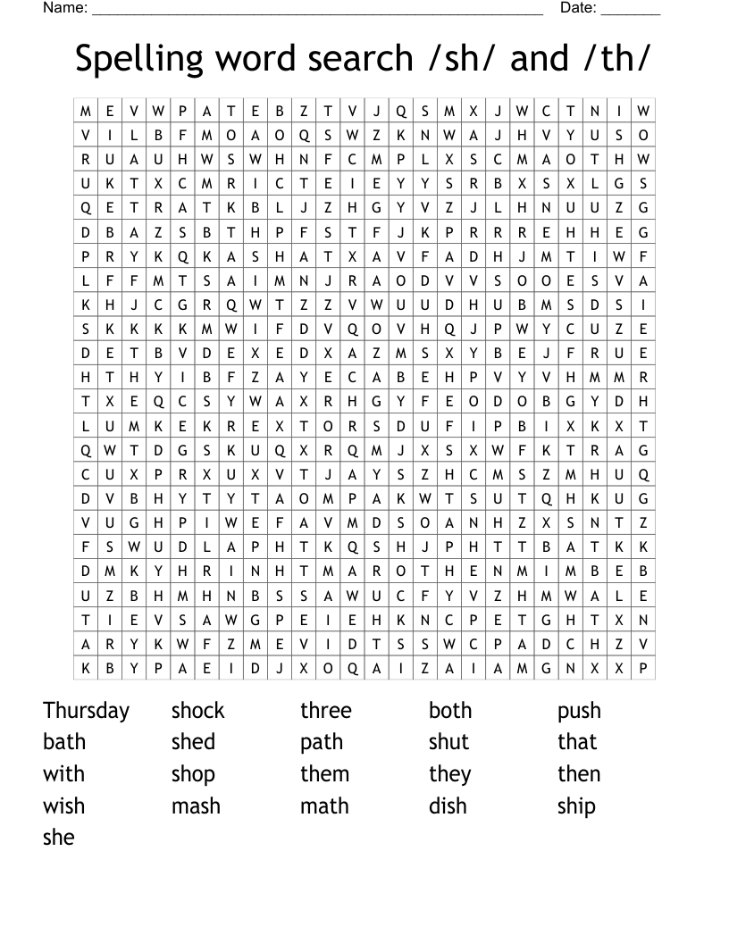 Spelling word search /sh/ and /th/