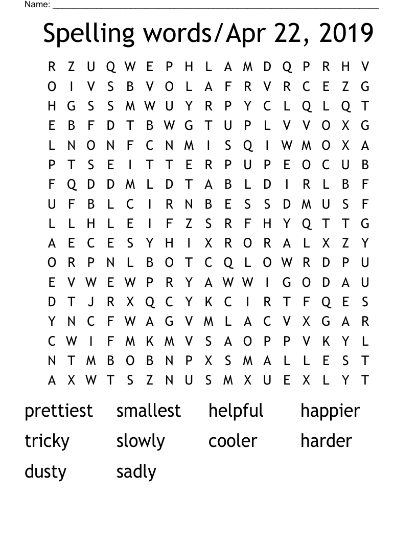 Spelling words/Apr 22, 2019 Word Search