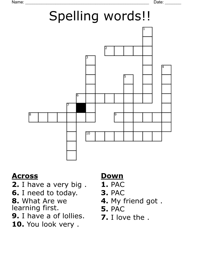 Spelling words!! Crossword