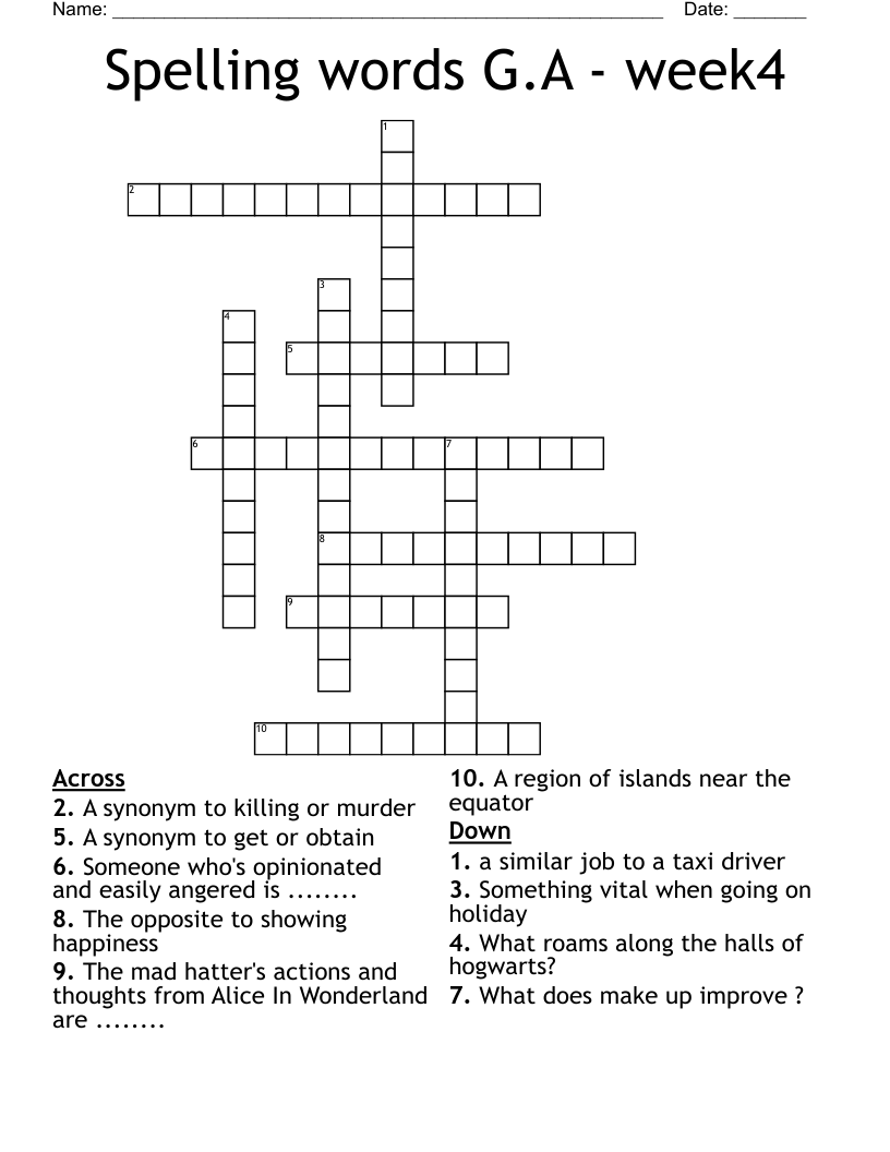 Spelling words G.A - week4 Crossword