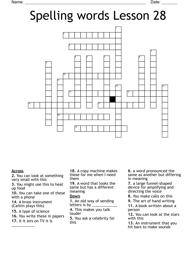 Spelling words Lesson 28 Crossword