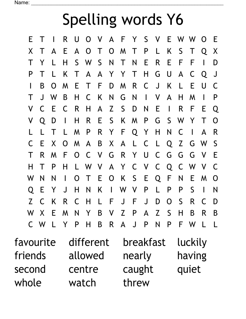 Spelling words Y6 Word Search
