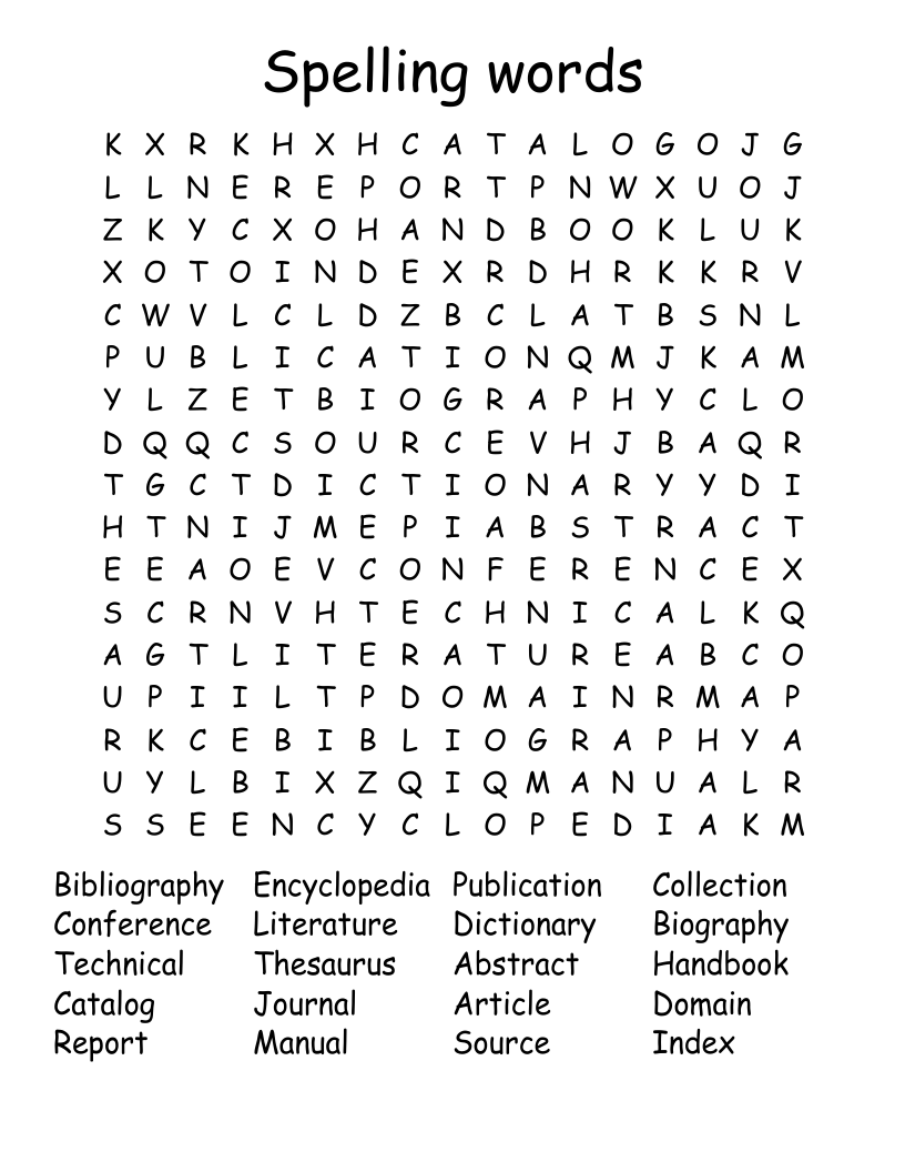 Spelling words  Word Search