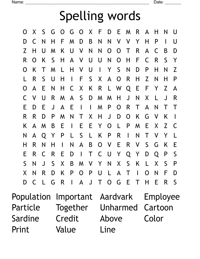 Spelling words  Word Search