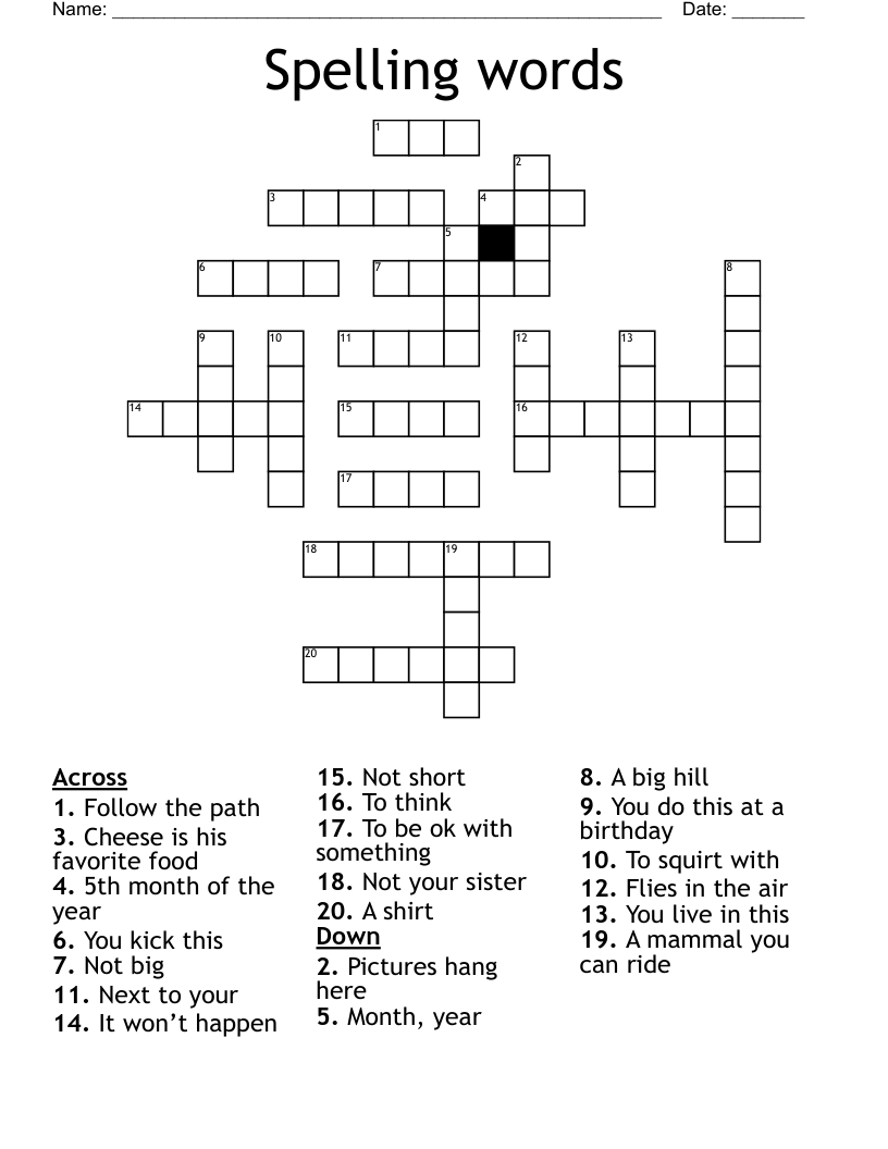 Spelling words  Crossword