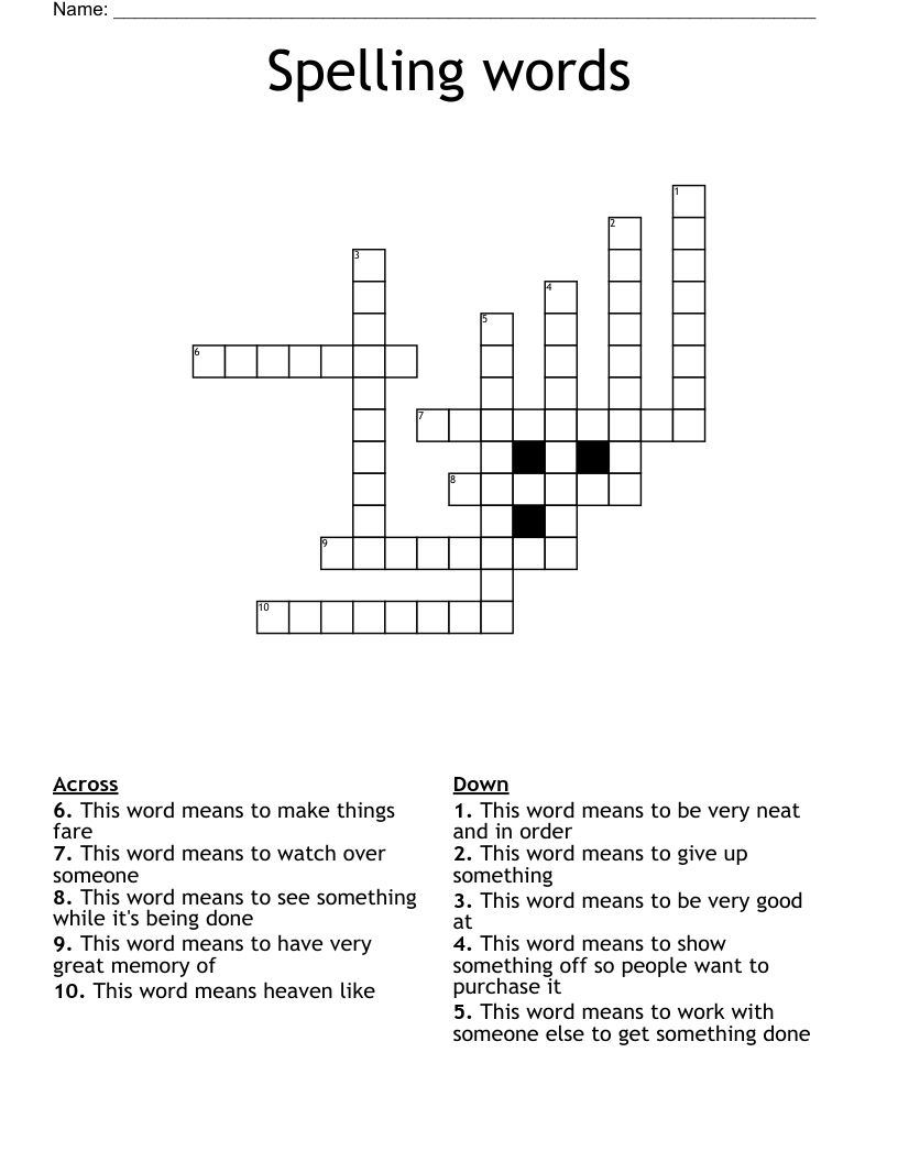 Spelling words  Crossword