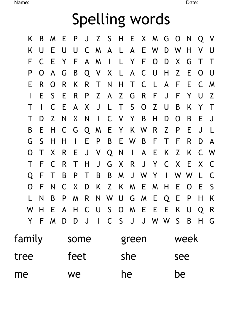 Spelling words  Word Search