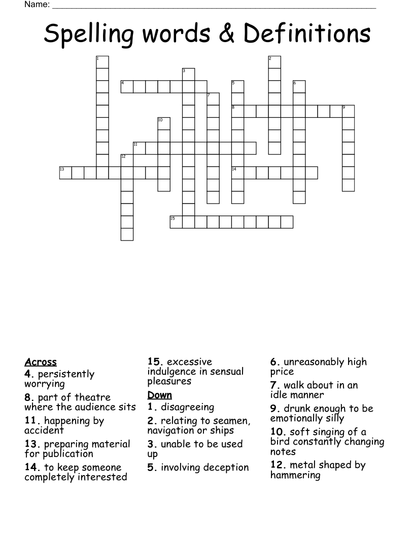 Spelling words & Definitions Crossword