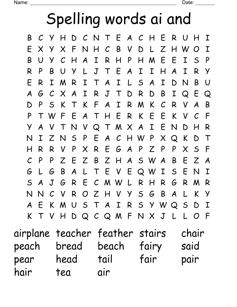 Spelling words ai and  Word Search
