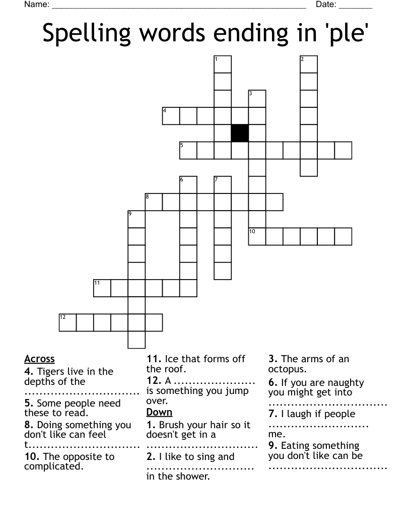 Spelling words ending in 'ple' Crossword