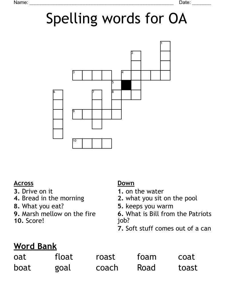Spelling words for OA Crossword
