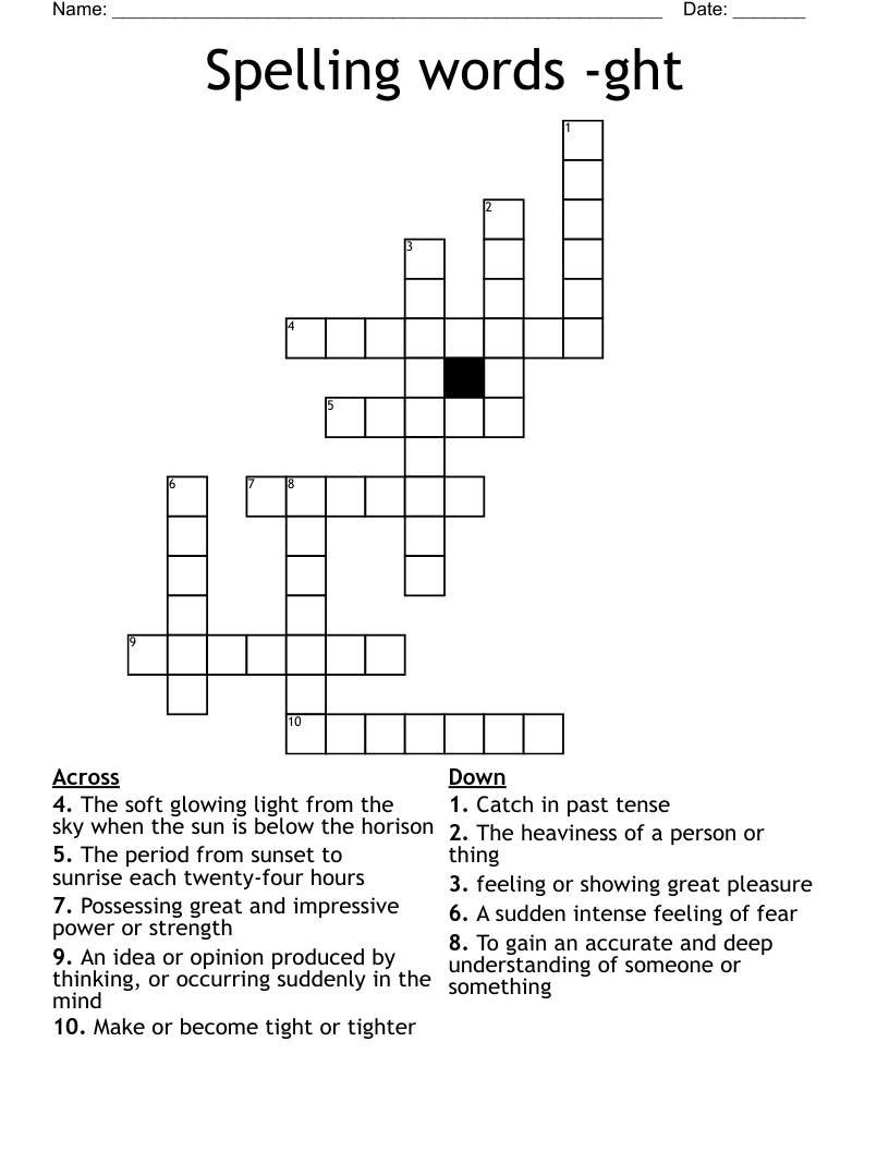 Spelling words -ght Crossword