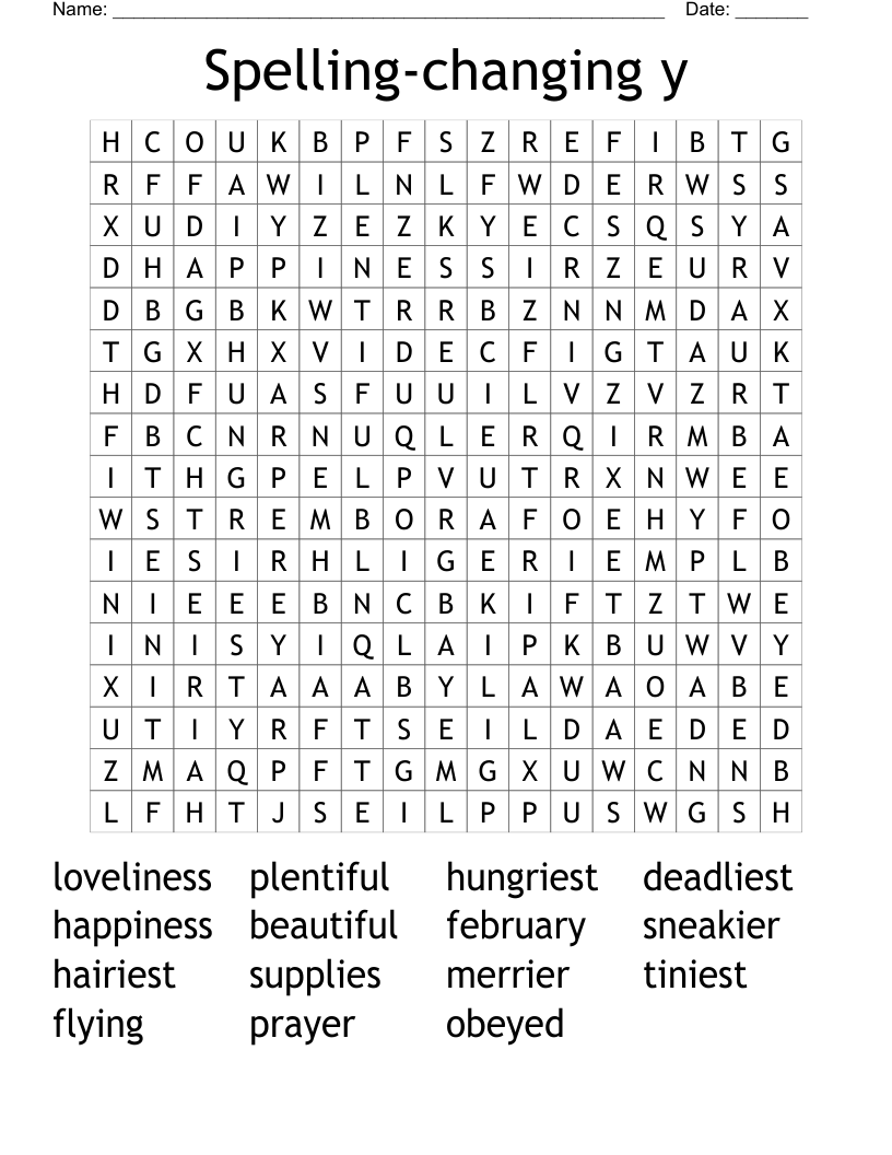 Spelling-changing y Word Search