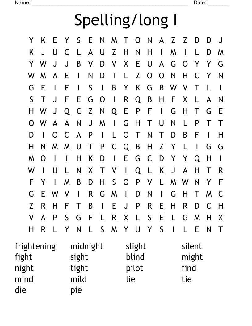 Spelling/long I Word Search