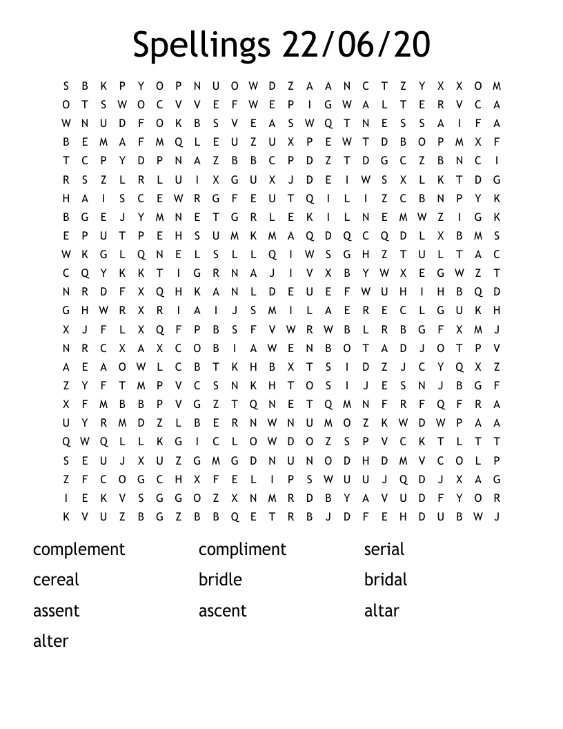 Spellings 22/06/20 Word Search
