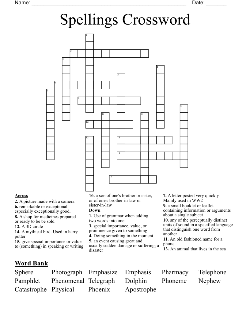 Spellings Crossword