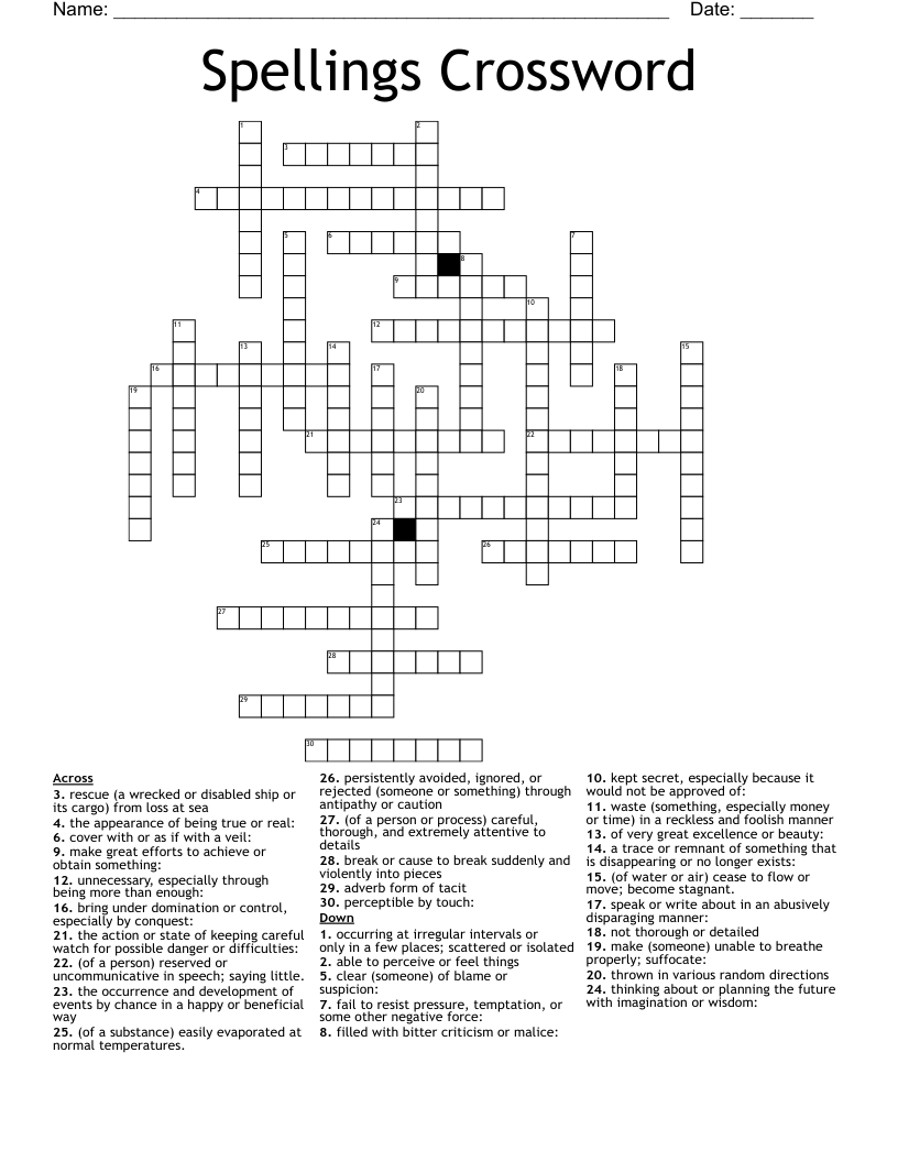 Spellings Crossword