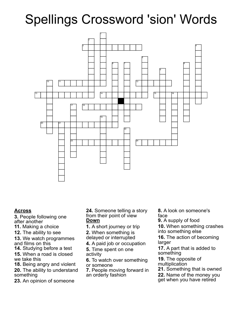 Spellings Crossword 'sion' Words