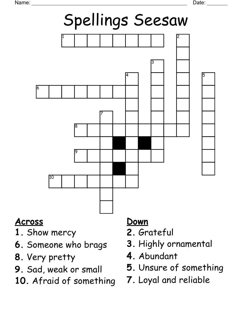 Spellings Seesaw Crossword