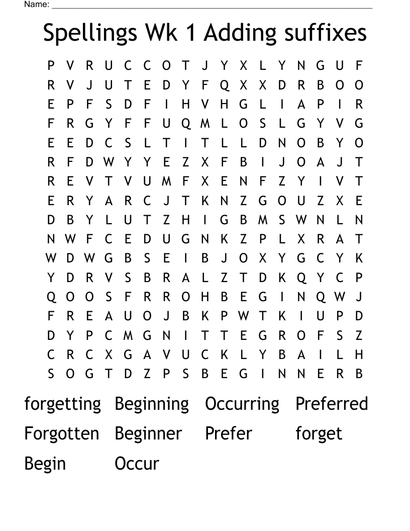 Spellings Wk 1 Adding suffixes Word Search