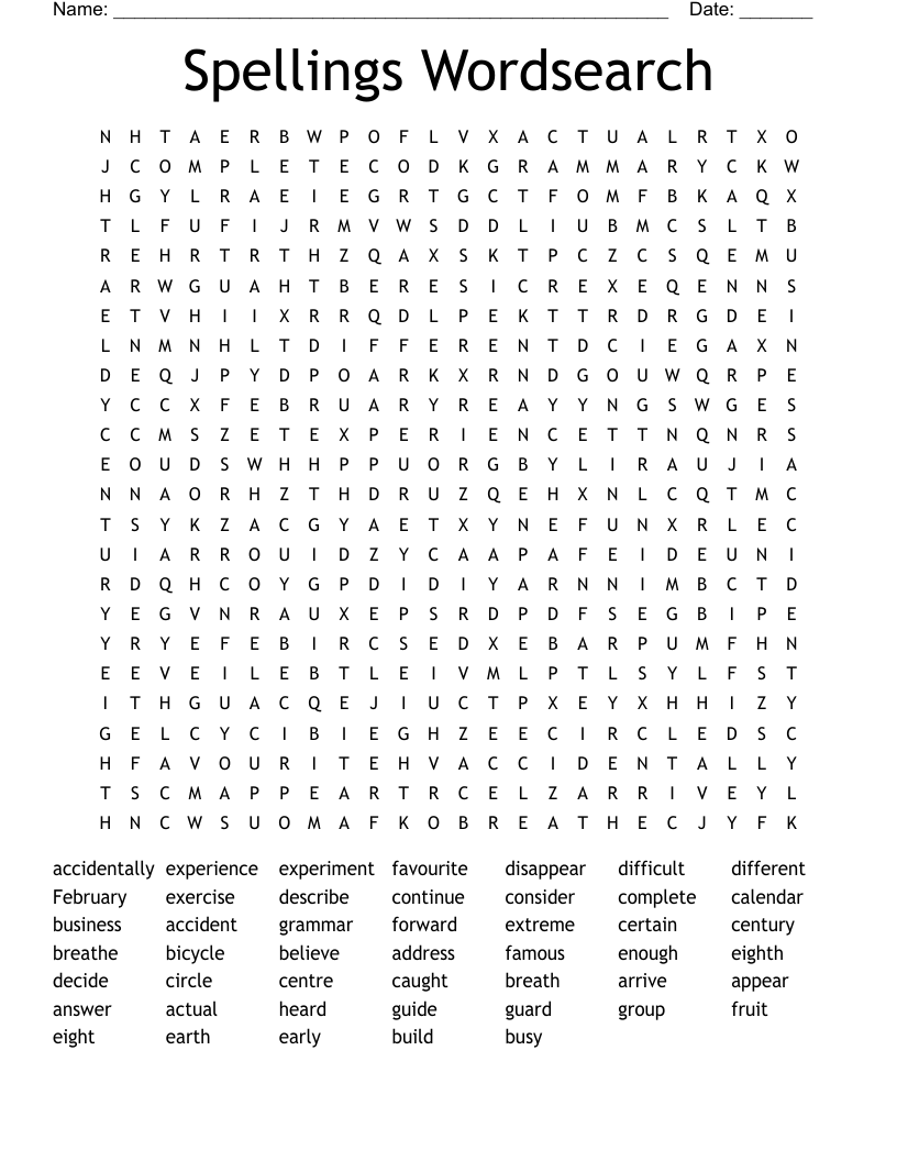 Spellings Wordsearch