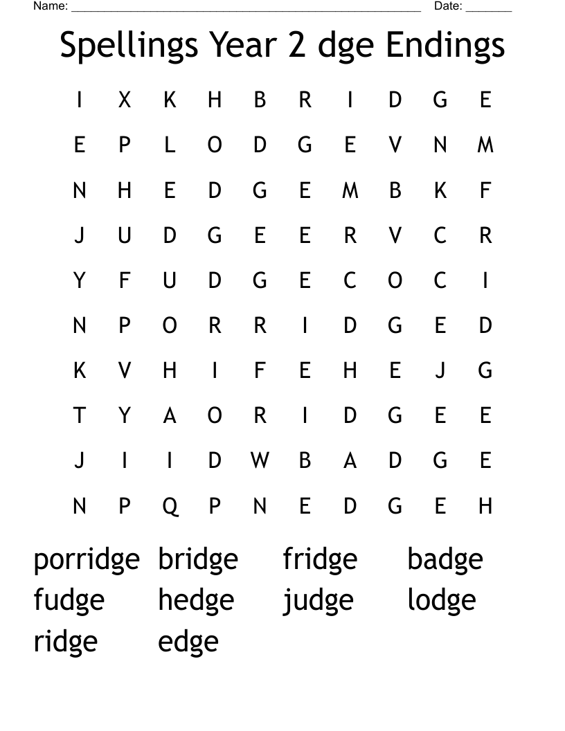 Spellings Year 2 dge Endings Word Search