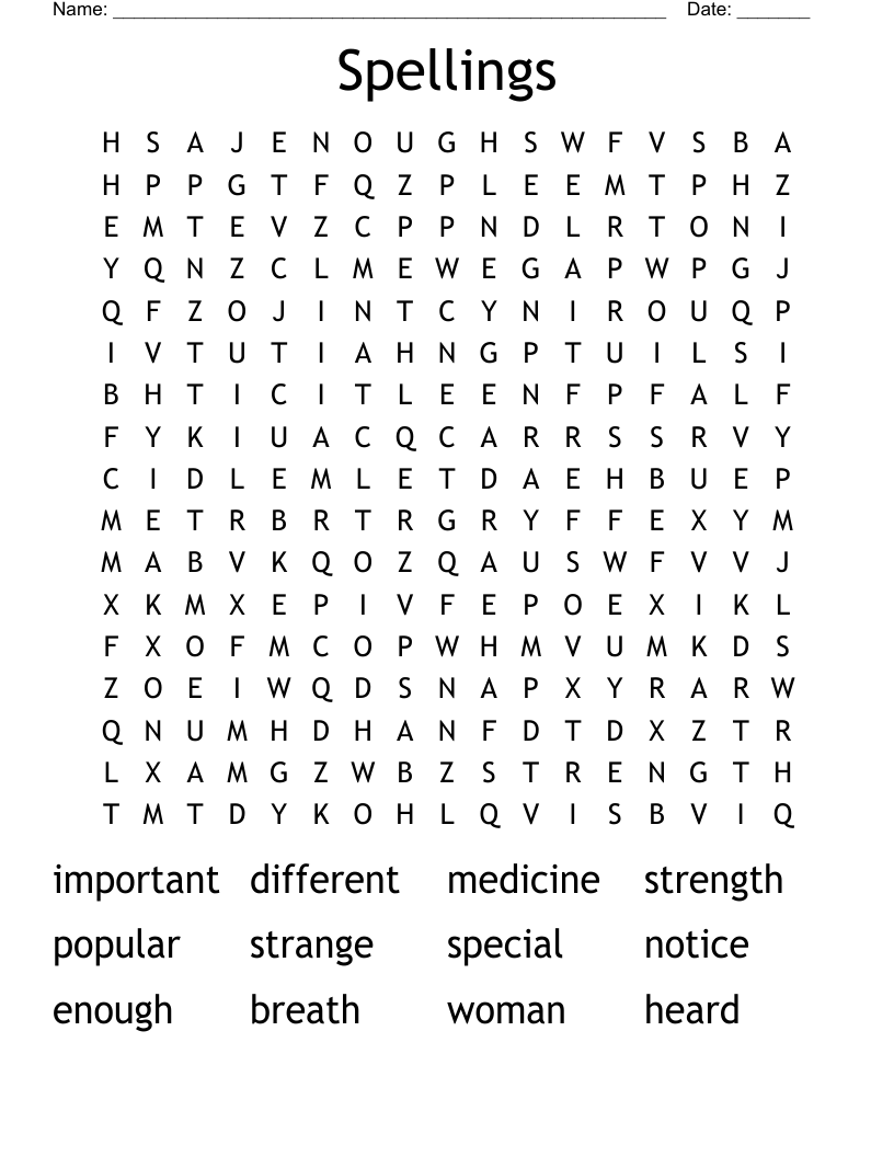 Spellings  Word Search