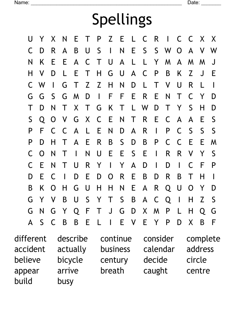 Spellings  Word Search