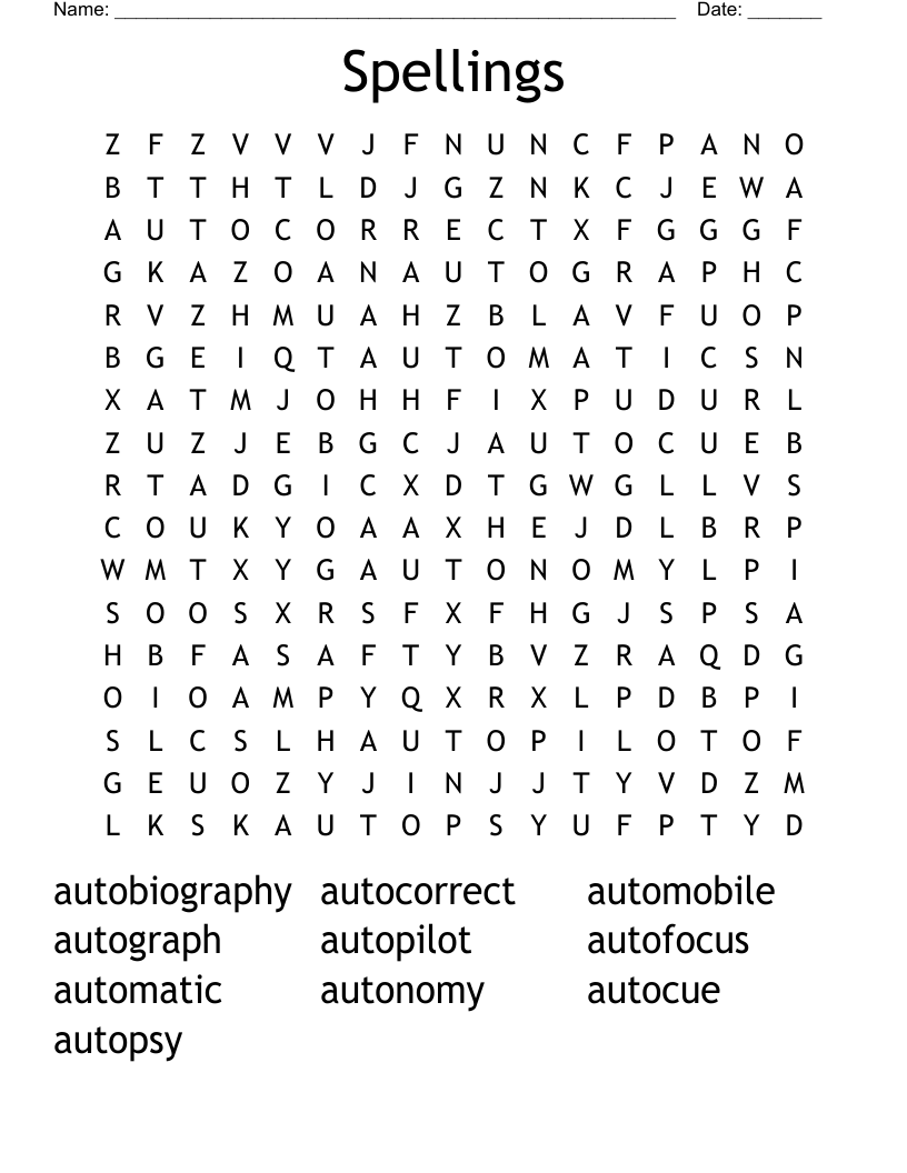 Spellings  Word Search