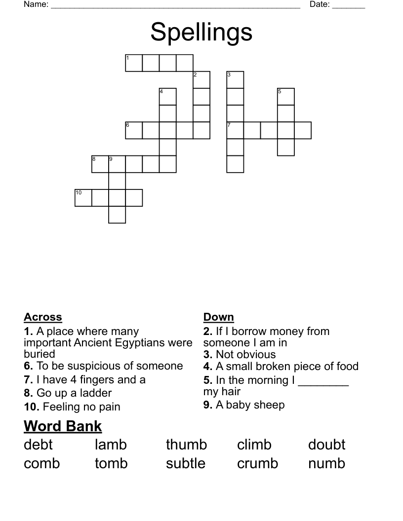 Spellings  Crossword