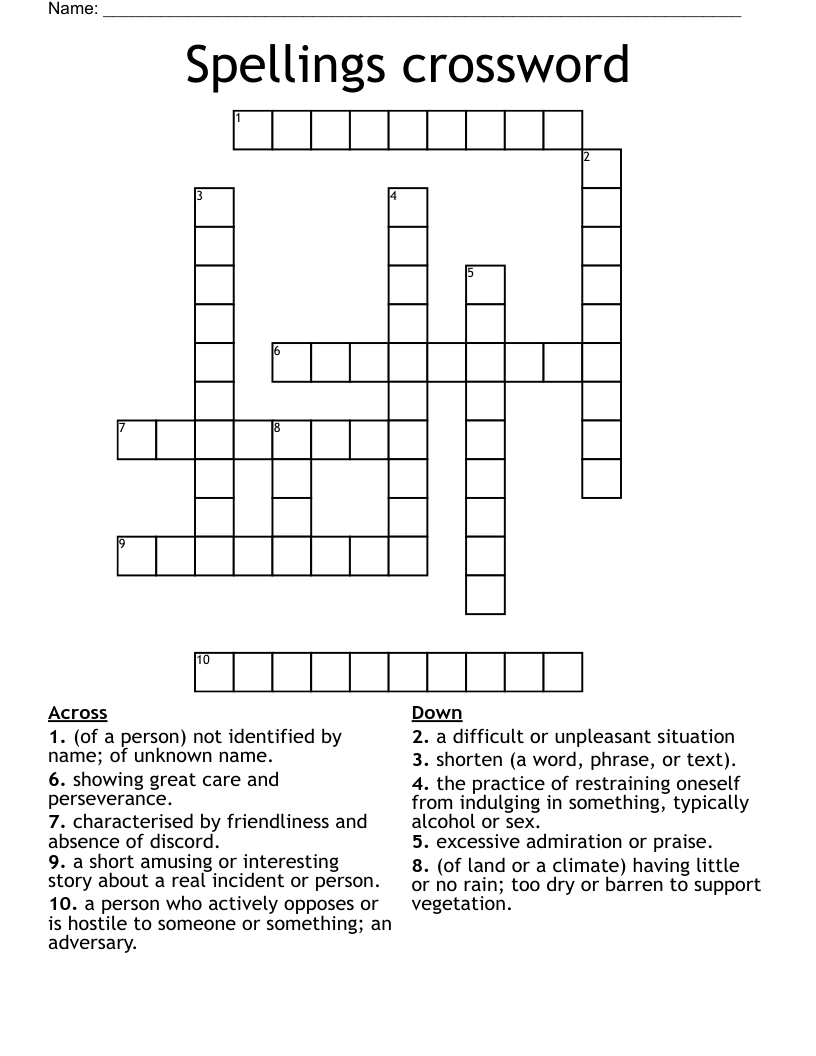 Spellings crossword